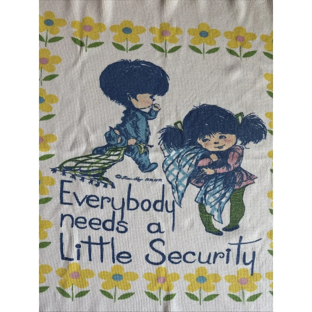 Thermal 1973 Waffle Baby Blanket Everybody Needs A Little Security Satin Trim